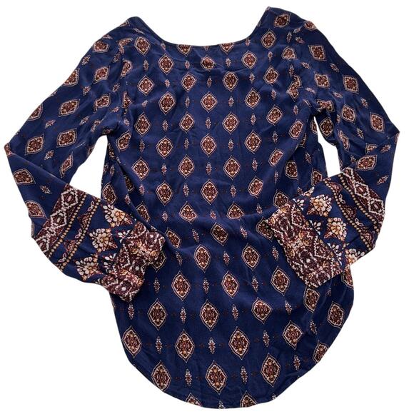 Veronica M Shirt Womens Small Blue Boho Long Sleeve Diamond Print Blouse Top - Picture 2 of 5